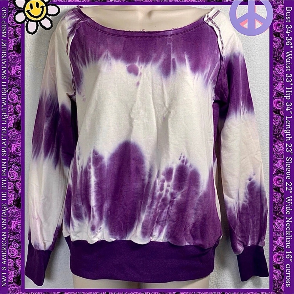 NWT S AMERICAN VINTAGE TIE DYE PAINT SPLATTER LIGHTWEIGHT SWEATSHIRT MSRP $50